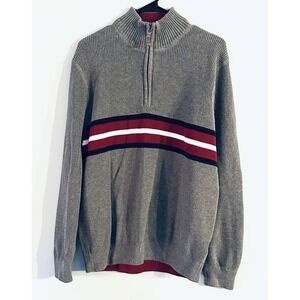 Vtg Eddie Bauer 1/4 Zip Ribbed Pullover Sweater Size  Medium Cotton Gray Striped